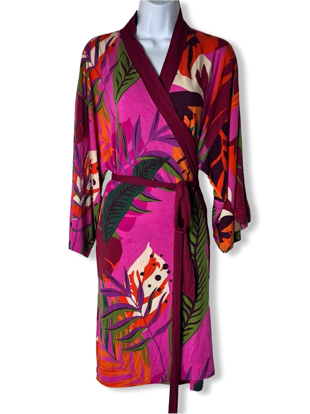 Soma Cool Nights Tropical Floral Kimono Robe Pink Multicolor Sz S/M